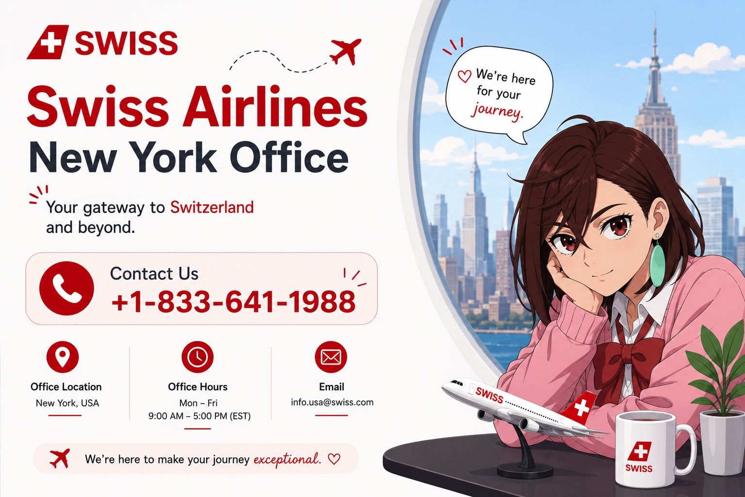 Swiss Airlines New York office +1-833-641-1988